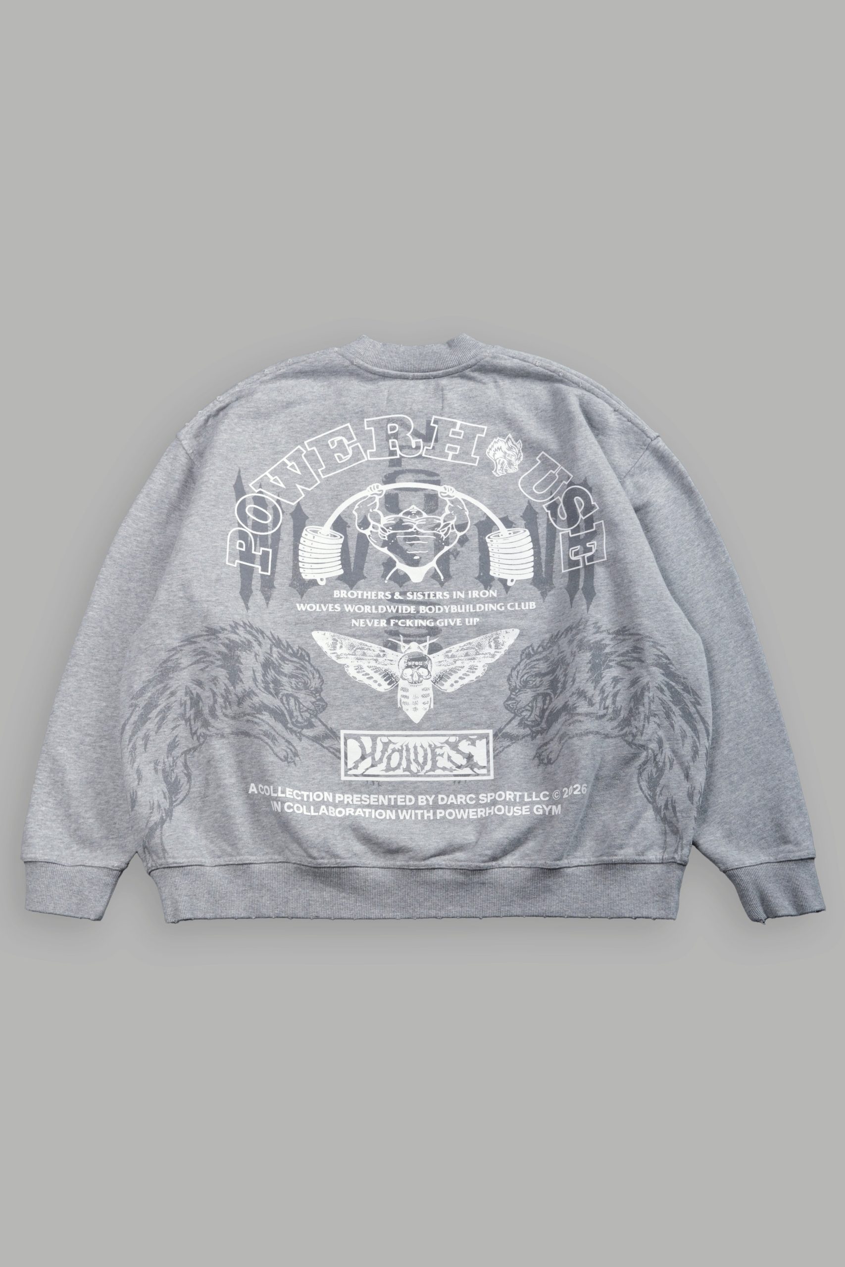 Powerhouse Moth Destroyed Oversized London Crewneck in Light Athletic Gray - Image 3