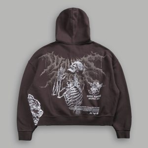 No Weapon Hesh Vex Double Zip Hoodie in Darc Brown