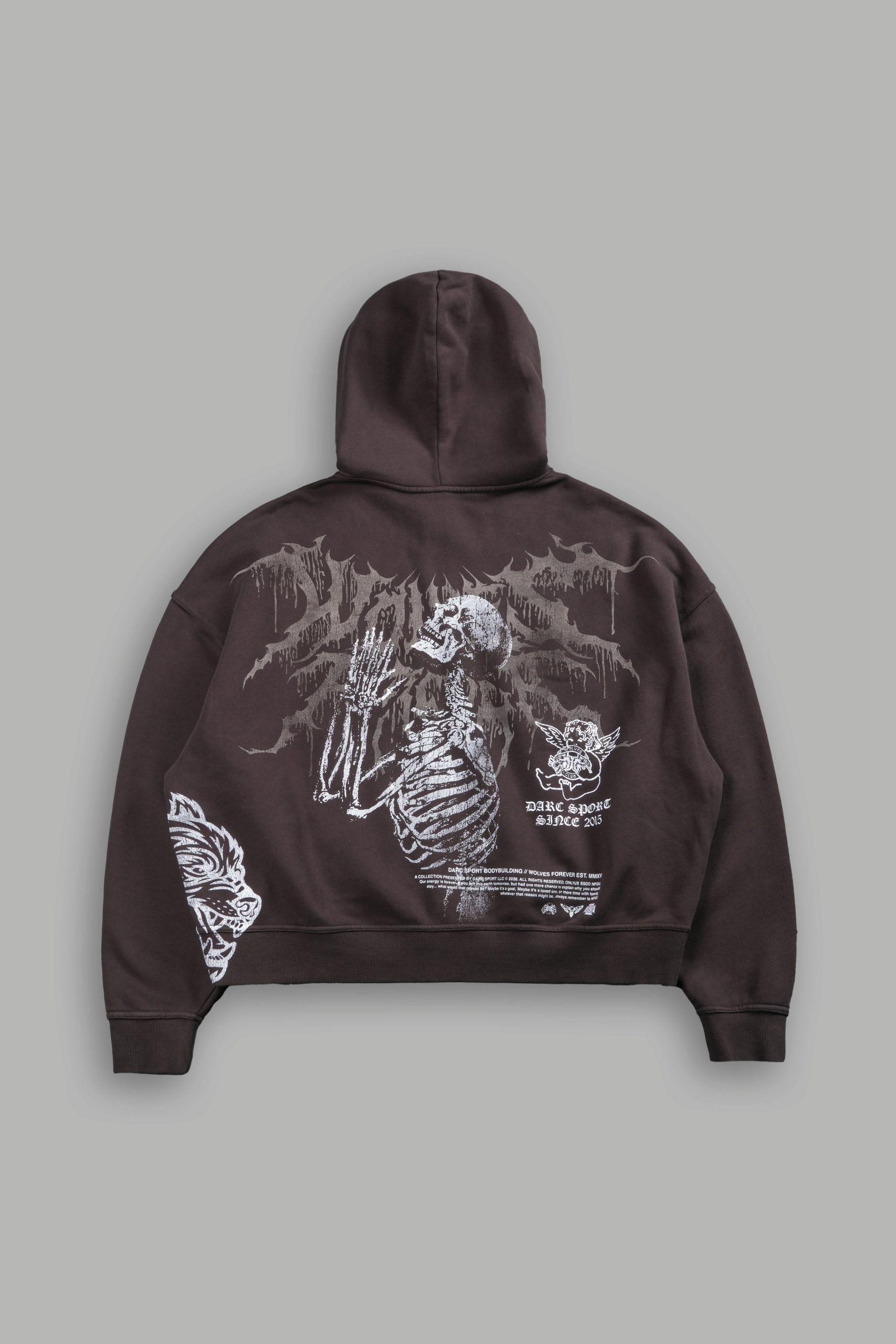 No Weapon Hesh Vex Double Zip Hoodie in Darc Brown