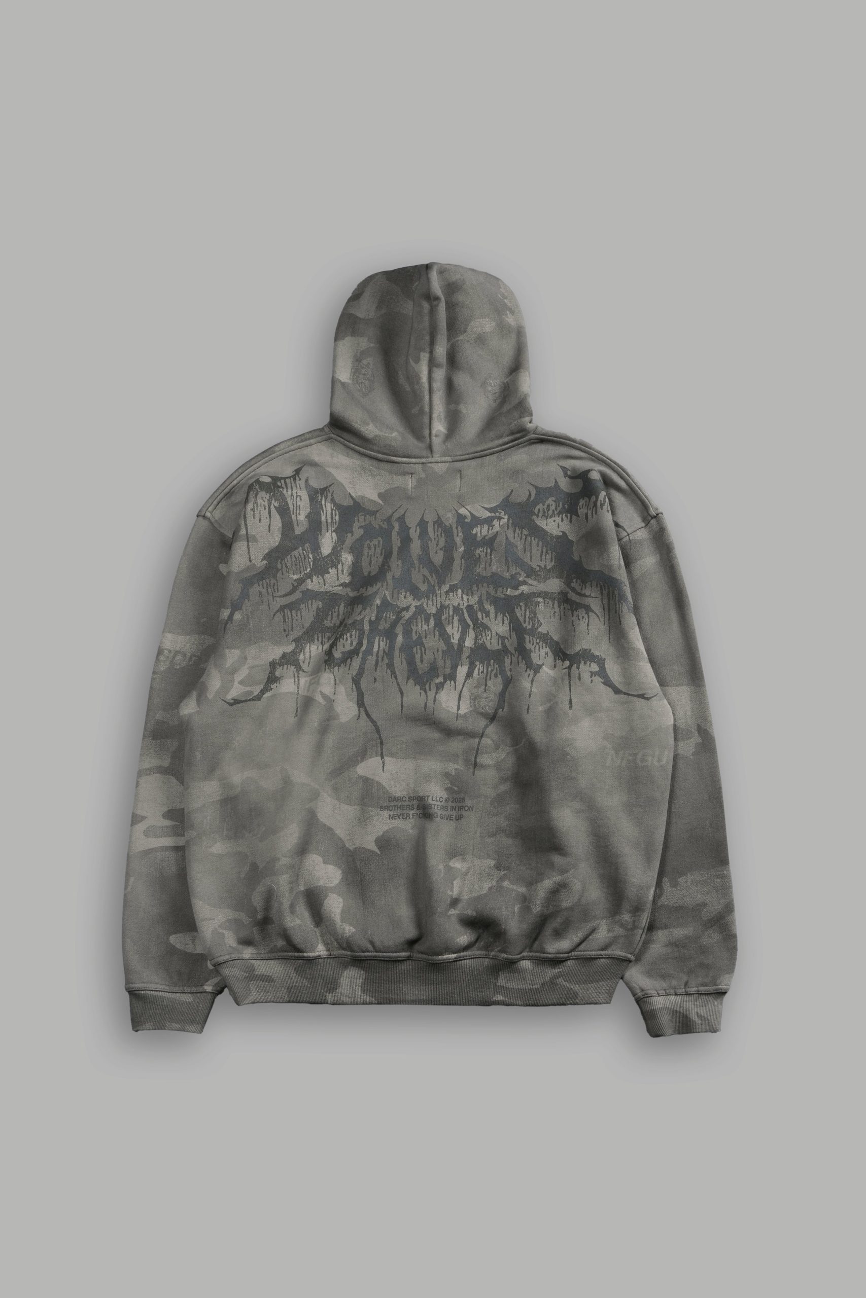 Drip Hesh WLVS FRVR Unisex Pierce Hoodie in Lush Vintage Woodland Camo - Image 3