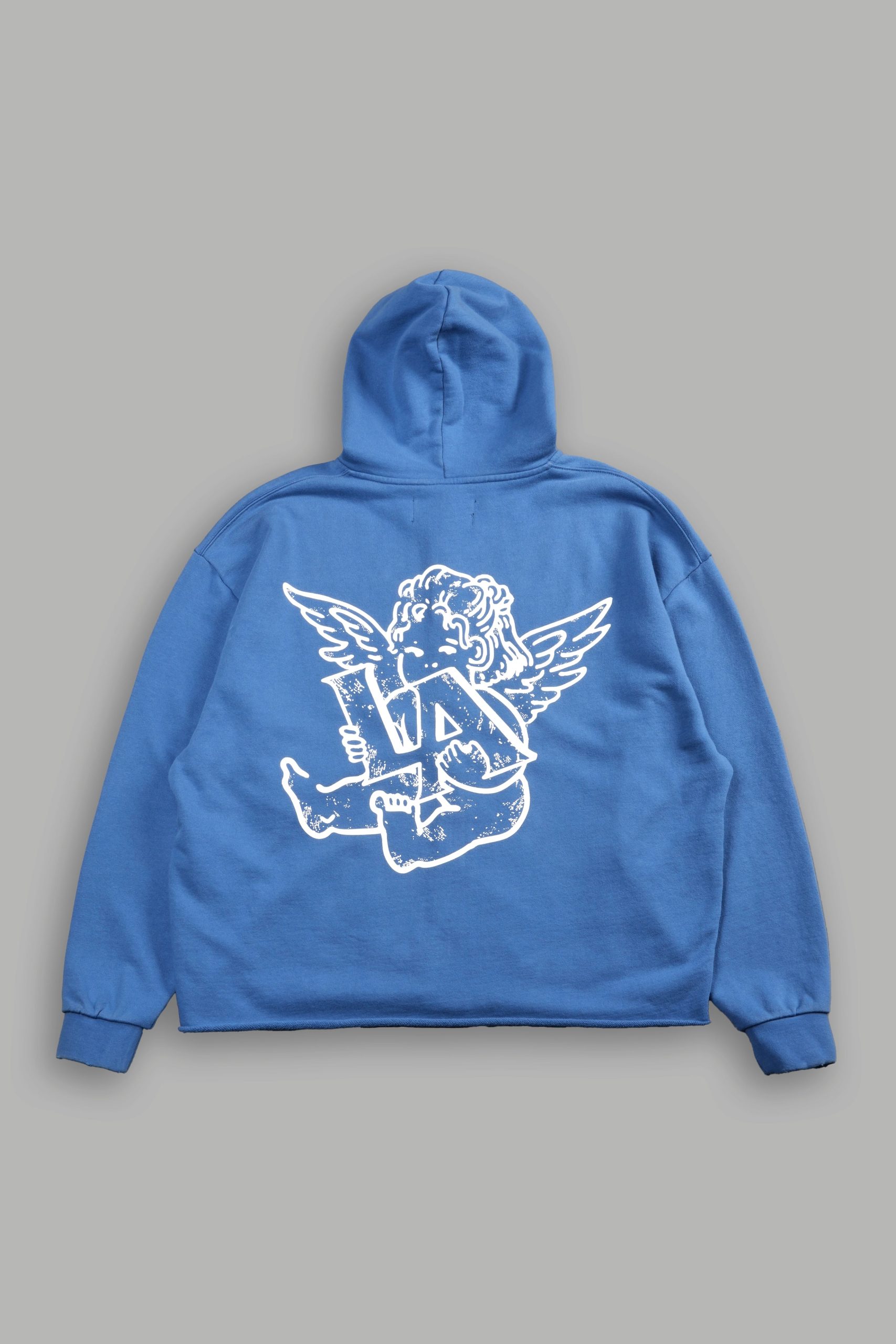 Los Cherub Distressed Grunge Mid Length Raw Hem Zip Hoodie in La Blue