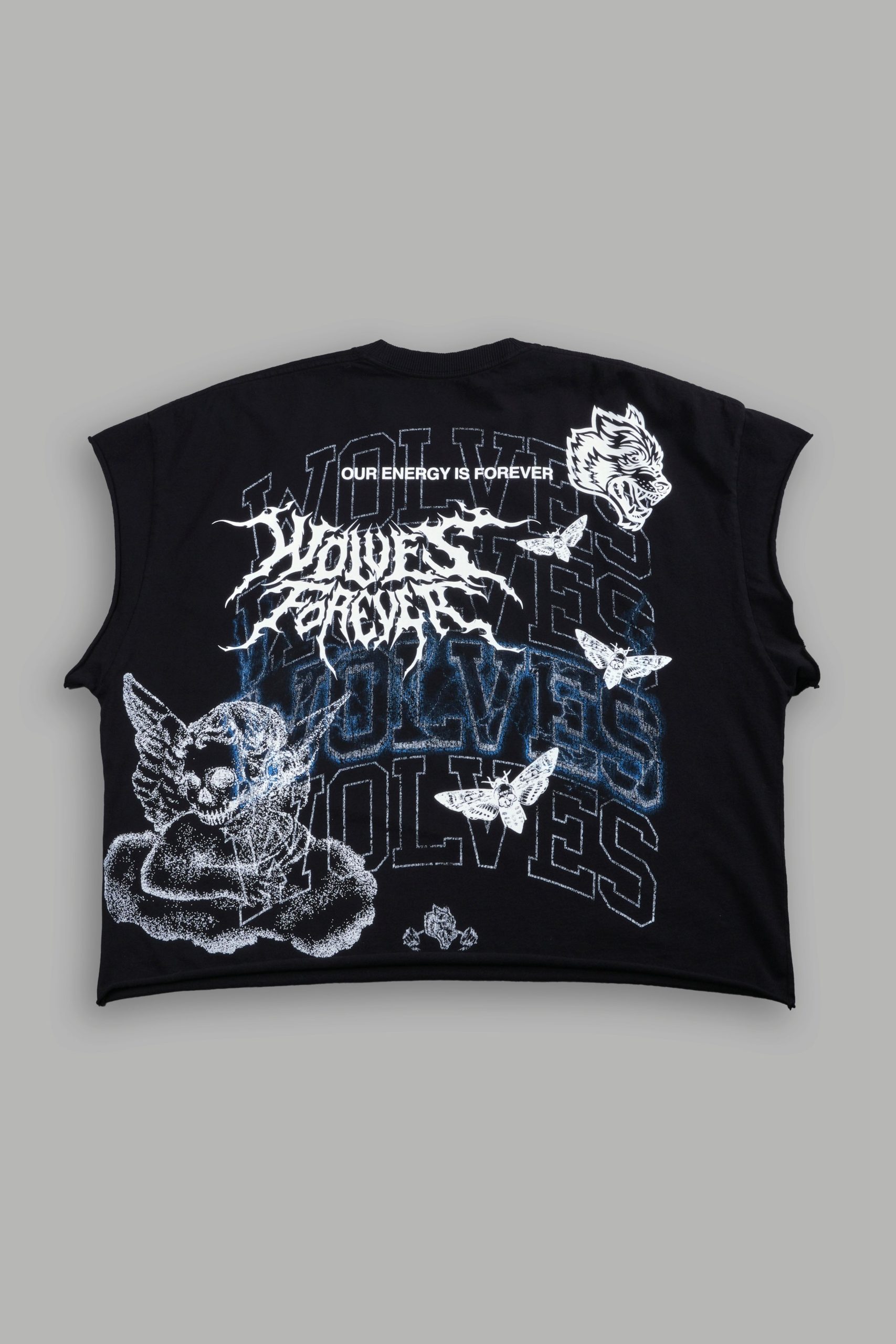 Work In Silence NFGU Grunge Cut-Off Mid Length Raw Hem Tee in Black