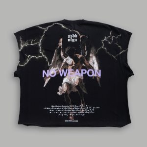 Fallen Angel Grunge Cut-Off Tee in Black