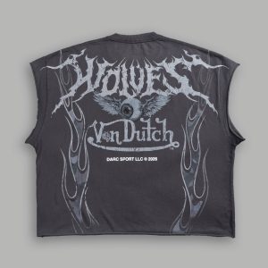 Take-Off Grunge Cut-Off Mid-Length Raw Hem Tee in Wolf Gray