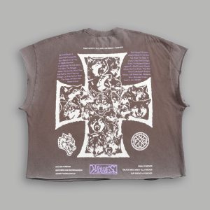 Iron Wolf Pack Grunge Cut-Off Tee in Mojave Brown