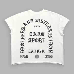 La Cherub Grunge Mid Length Raw Hem Cap Sleeve Tee in Cream