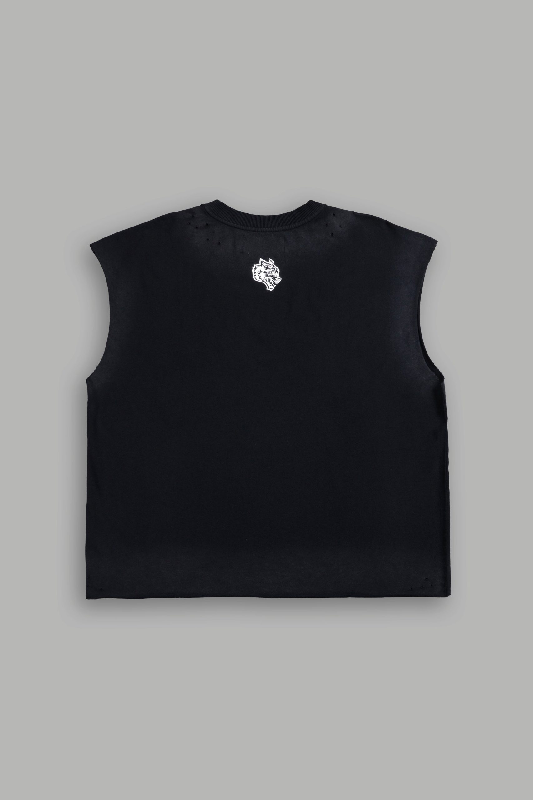 Hell is Real Distressed Grunge Mid-Length Raw Hem Muscle Tee in Black Drift Wash - Image 3