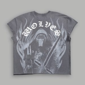 Crossguard's Fury Grunge Mid Length Raw Hem Cap Sleeve Tee in Slate Gray