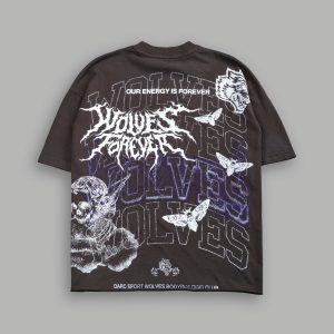 Work In Silence NFGU Grunge Mid Length Raw Hem Tee in Darc Brown Drift Wash