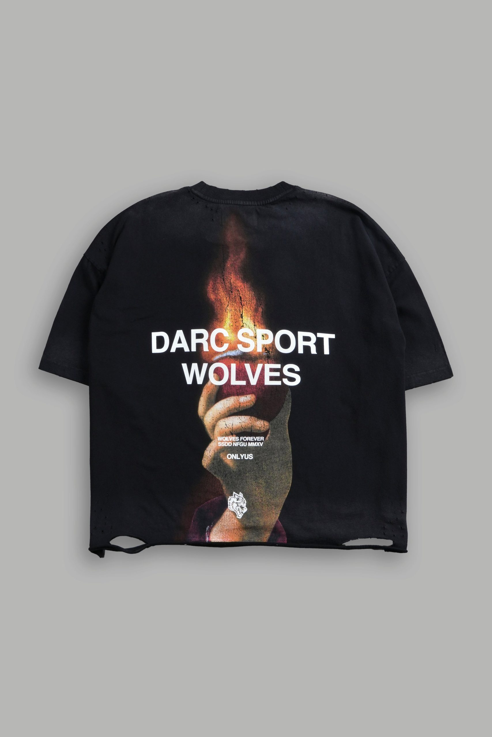 Sangrado Distressed Grunge Box Cut Tee in Black Drift Wash