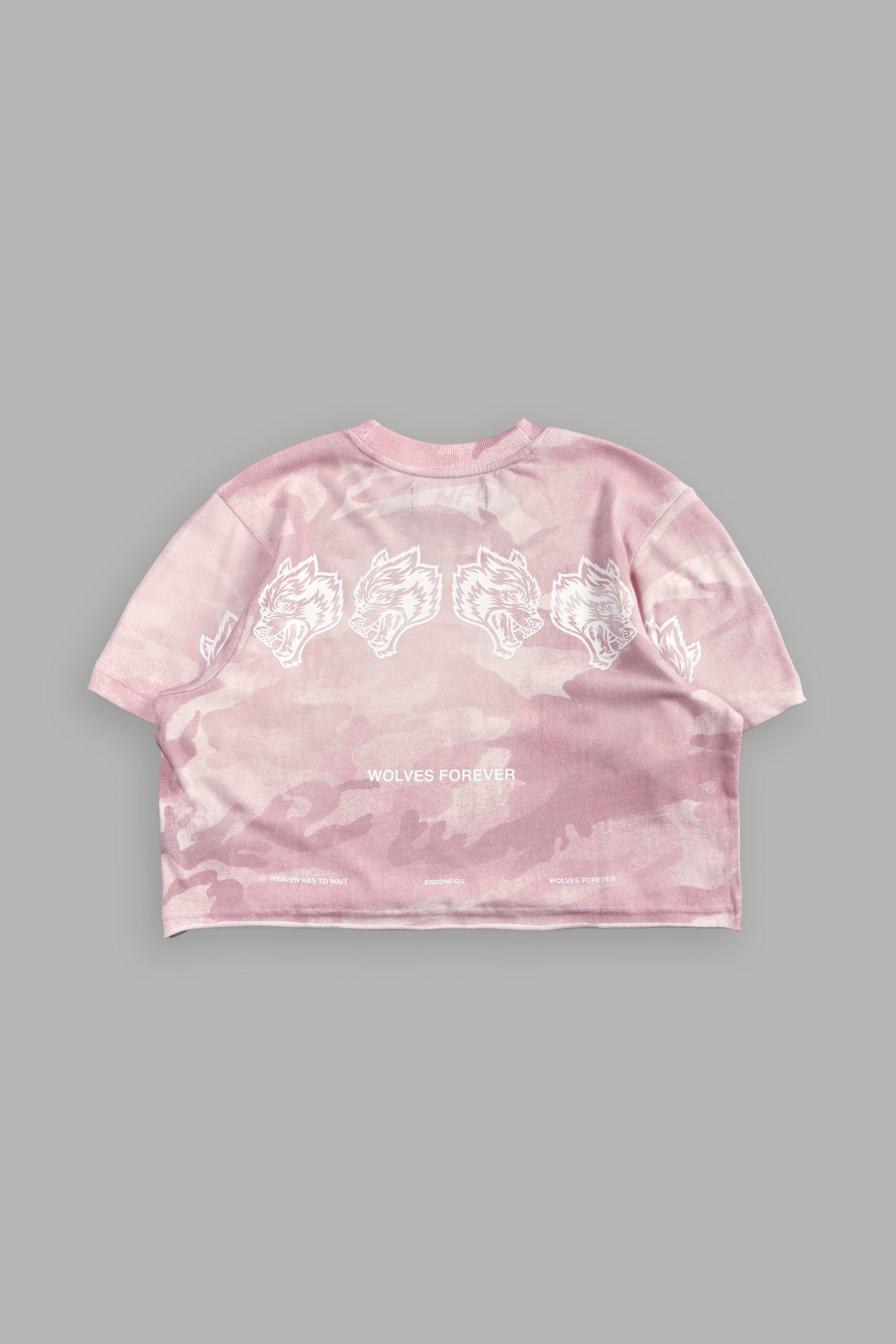 Wolves Have Your Back Premium Oversized Cropped Tee in Blush Vintage Woodland Camo - Image 5