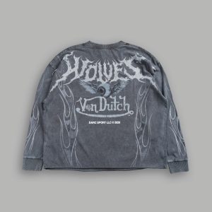 Take-Off Grunge Mid-Length Raw Hem LS Tee in Wolf Gray