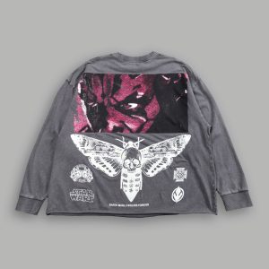 The Shadow Grunge Mid Length Raw Hem Ls Tee in Slate Gray