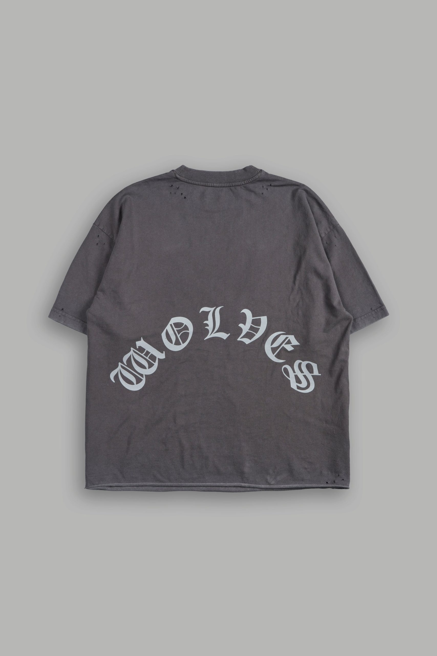 Dark Order Distressed Grunge Mid Length Raw Hem Tee V2 in Wolf Gray - Image 2