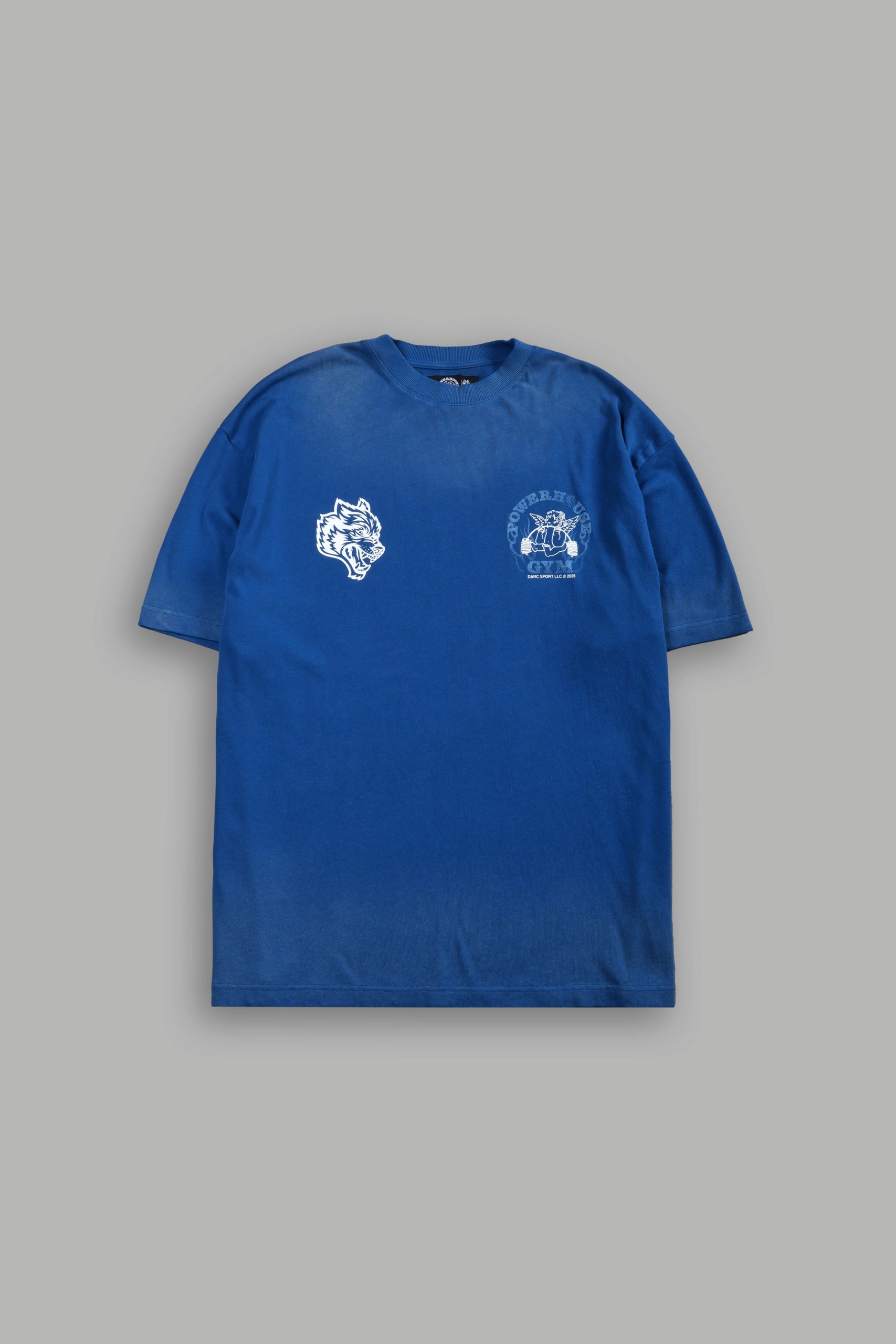 Powerhouse of the Cherub Unisex Premium Oversized Tee in Darc Cobalt Drift Wash - Image 3