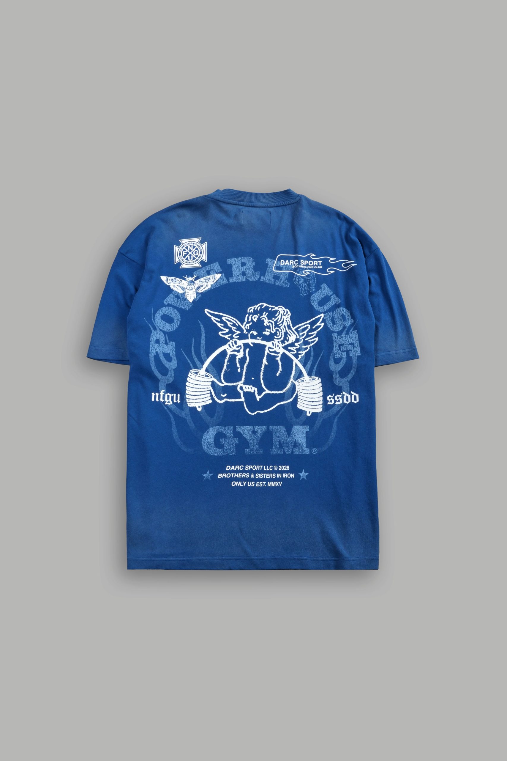 Powerhouse of the Cherub Unisex Premium Oversized Tee in Darc Cobalt Drift Wash