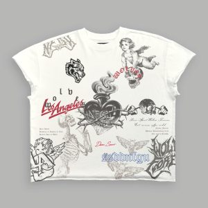 Homage To La Grunge Mid Length Raw Hem Cap Sleeve Tee in Cream