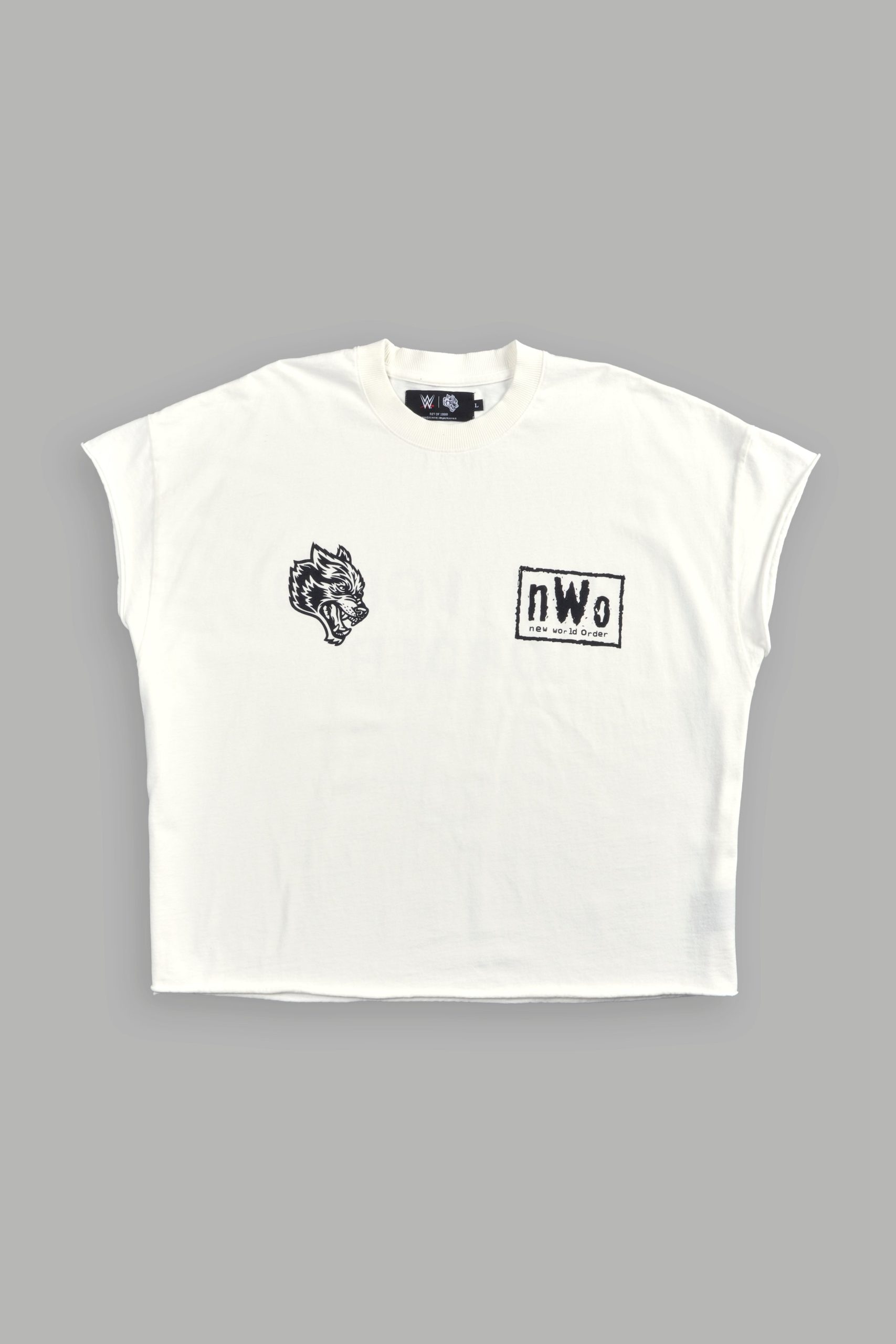 New World Order Grunge Cut-Off Tee in Cream - Image 3
