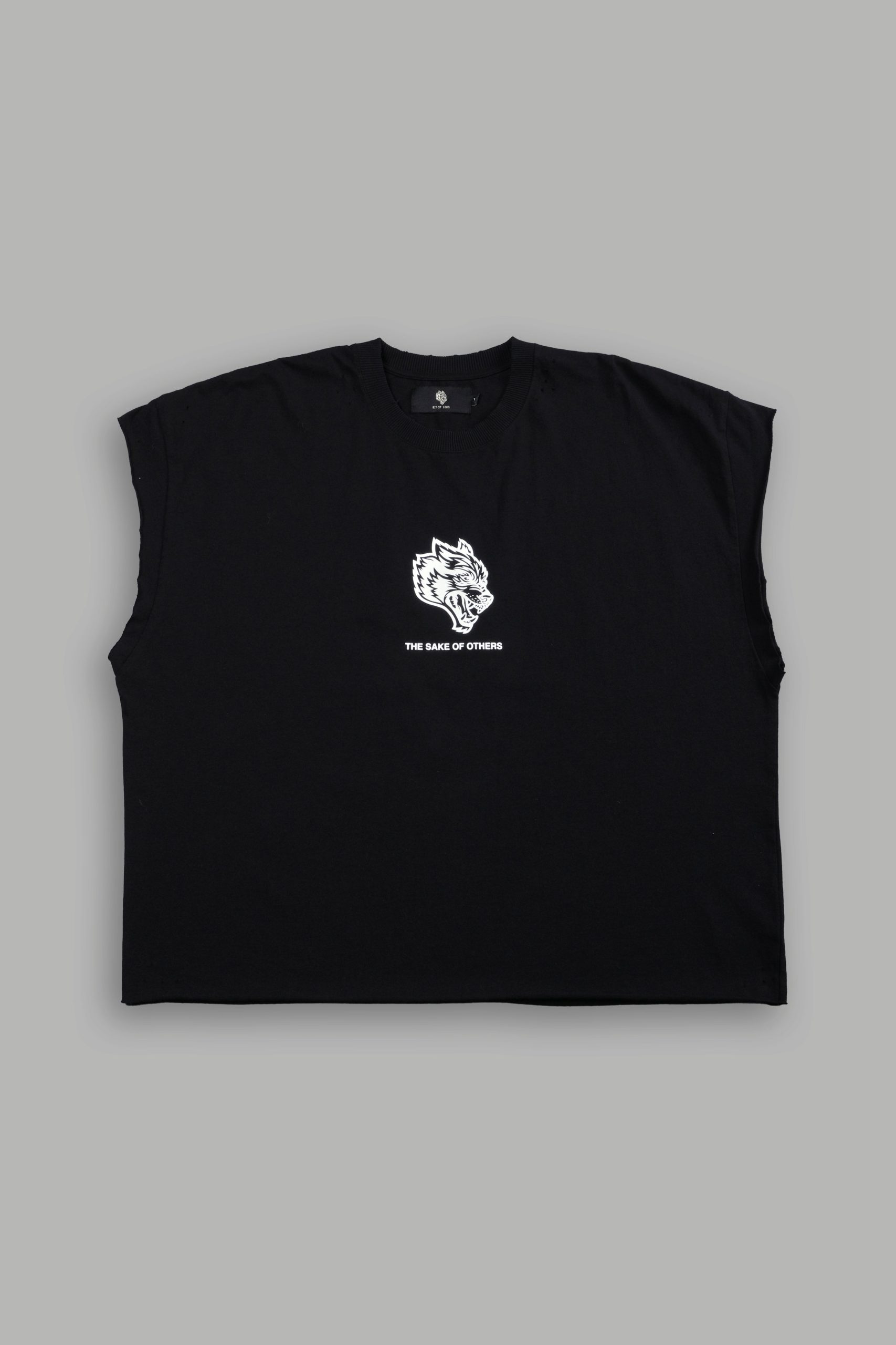 Holy Vow Distressed Grunge Cut-Off Mid-Length Raw Hem Tee in Black - Image 3