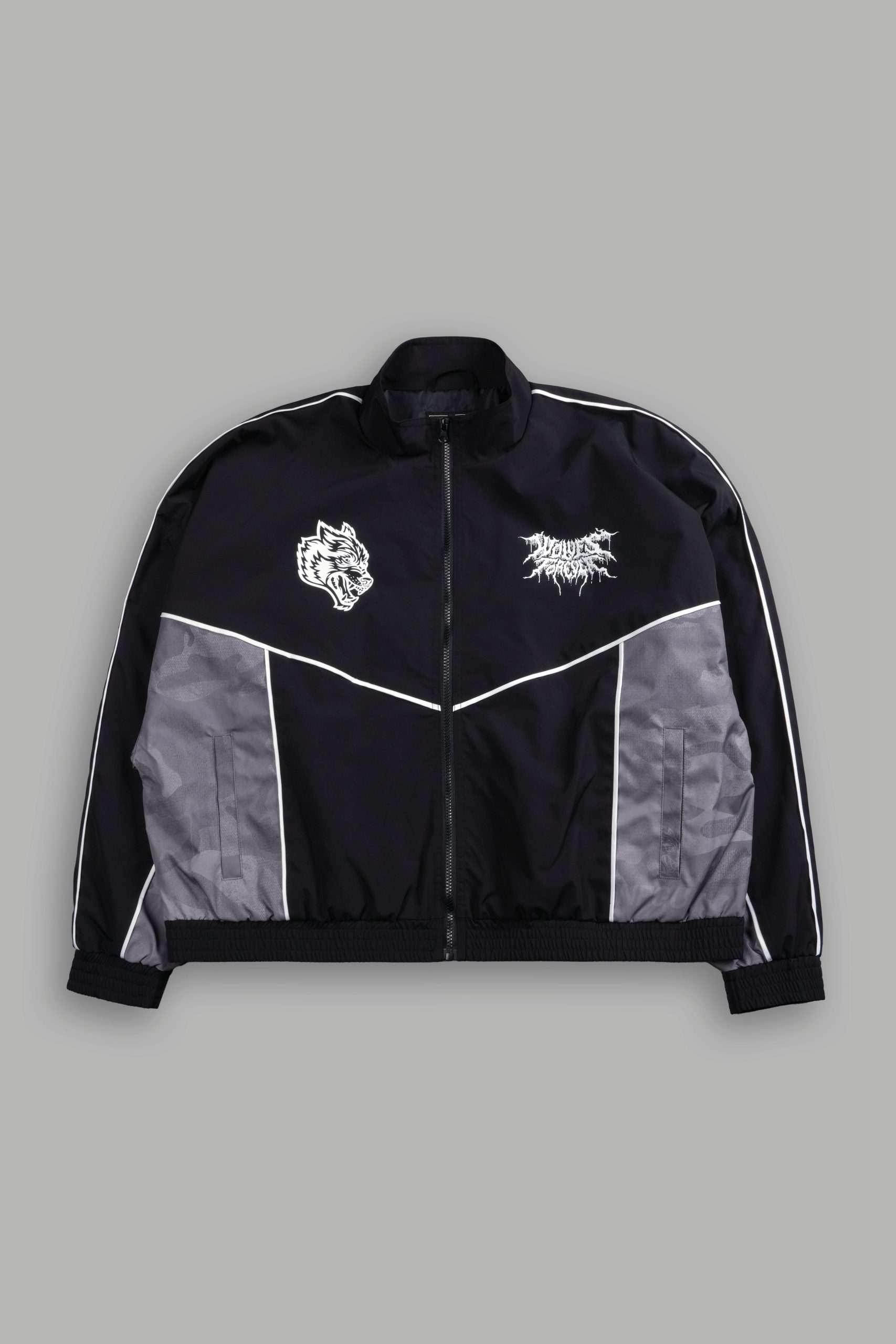 Drip Hesh Quinn Track Jacket in Black/Lush Vintage Woodland Camo