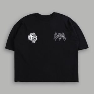 Wolves Hesh FRVR Grunge Raw Hem Box Cut Tee in Black