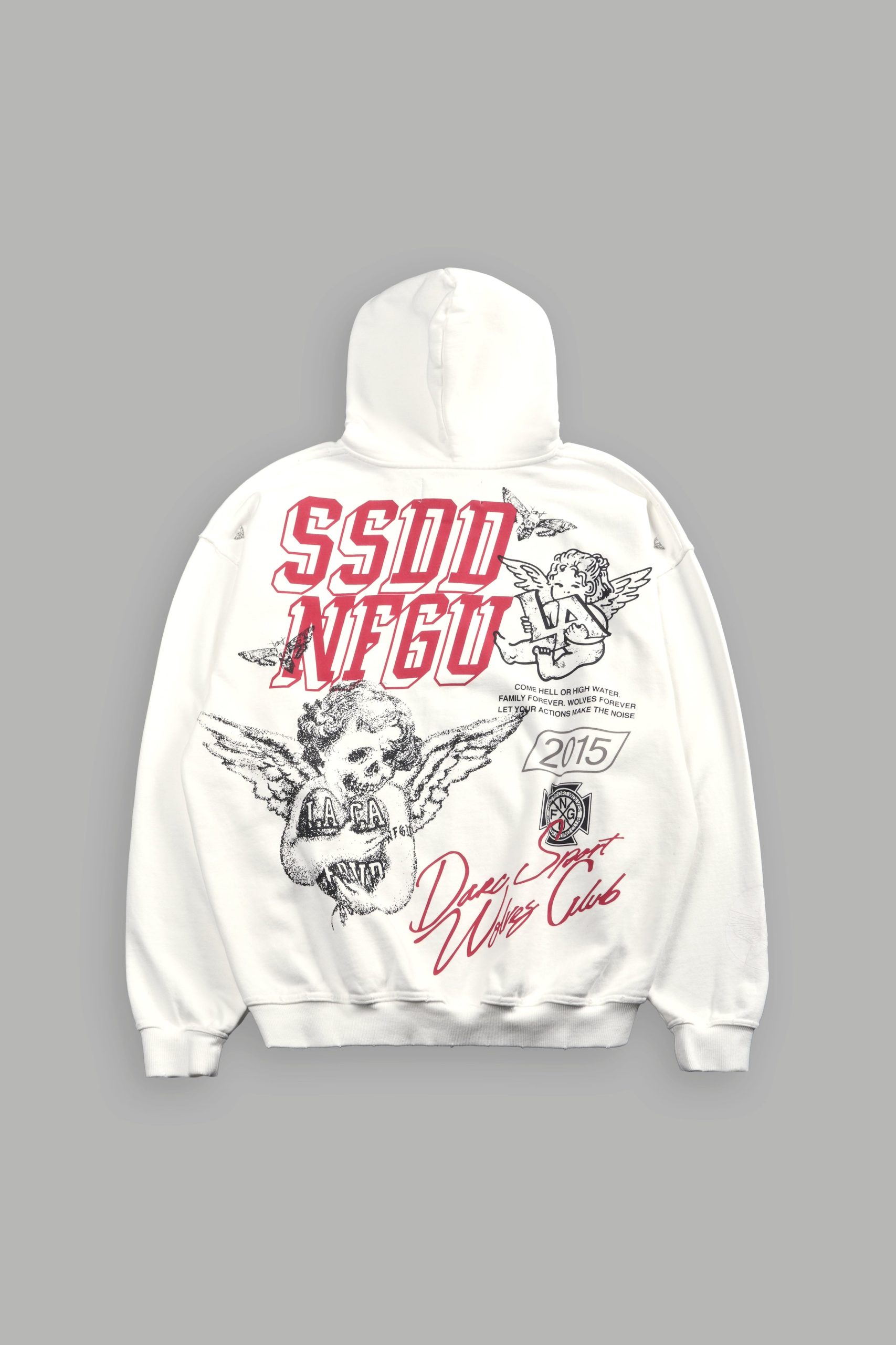La Ca Frvr Grunge Moatis Zip Hoodie in Cream