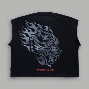 Von Darc Grunge Cut-Off Mid-Length Raw Hem Tee in Black