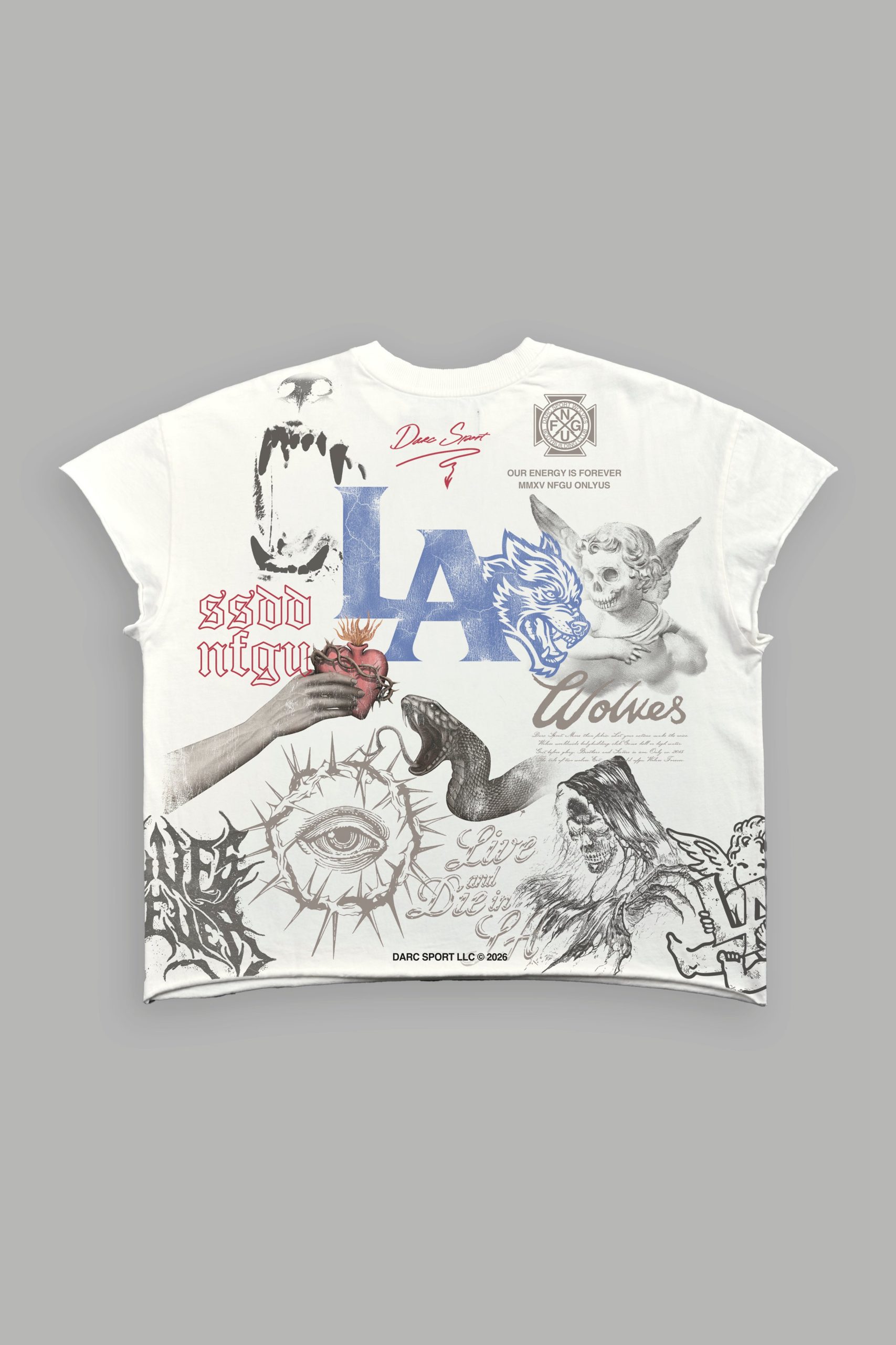 Homage To La Grunge Mid Length Raw Hem Cap Sleeve Tee in Cream - Image 2