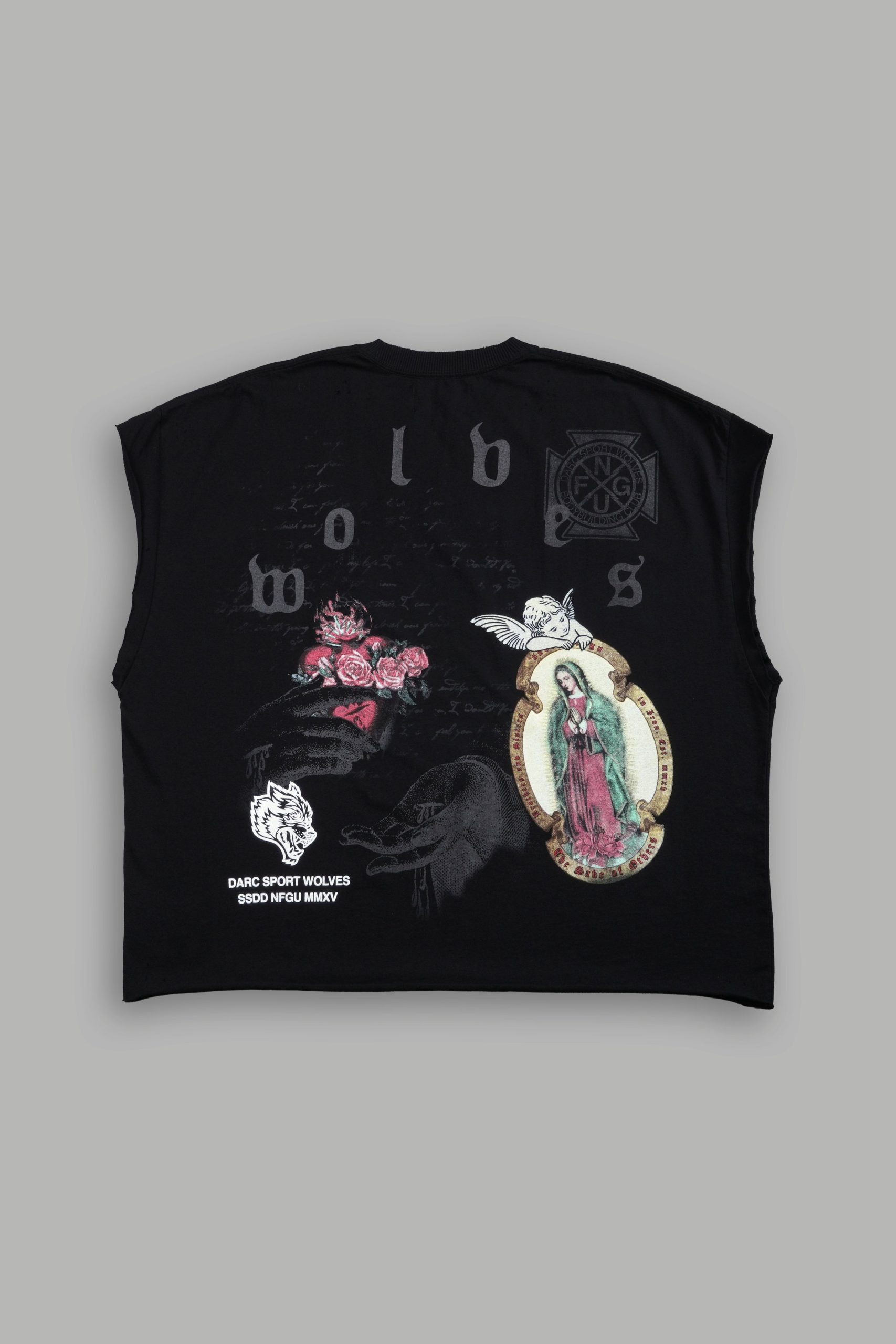 Holy Vow Distressed Grunge Cut-Off Mid-Length Raw Hem Tee in Black