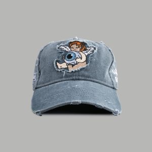 Cherub Eye Ball Distressed Dad Hat in Washed Wolf Gray