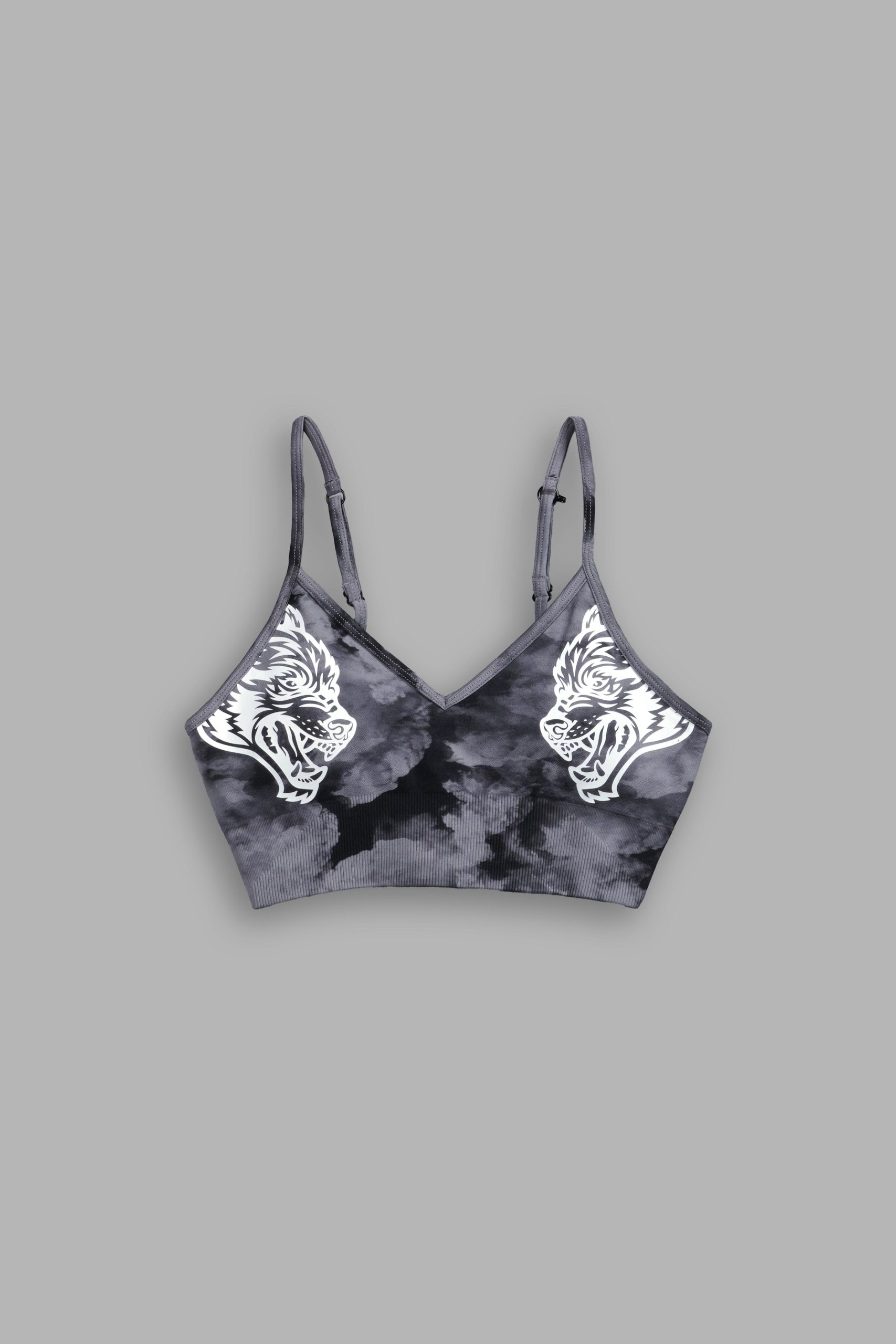 Dual Wolf Chopper Everson Seamless Sports Bra in Black Ghost Clouds - Image 3