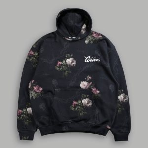 Wolves Script Pierce Hoodie in Black Rose Thorn