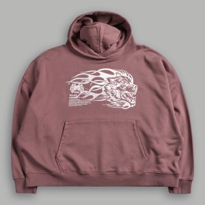 Wolf of the Flame Grunge Gage Box Cut Hoodie in Mauve
