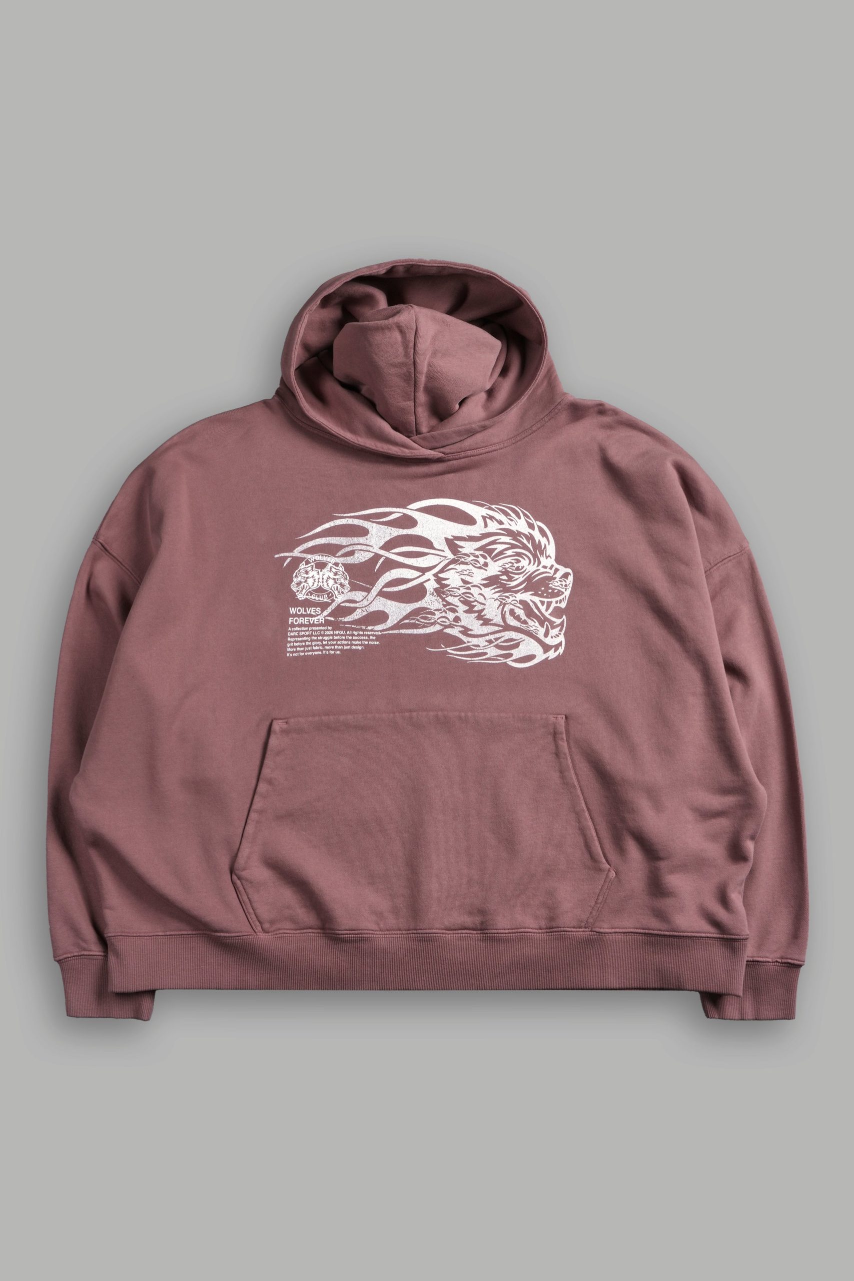 Wolf of the Flame Grunge Gage Box Cut Hoodie in Mauve
