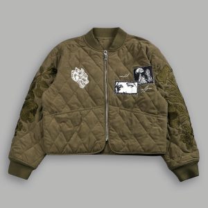Sacred Wolves Boxy Darco Quilted Jacket in Olive