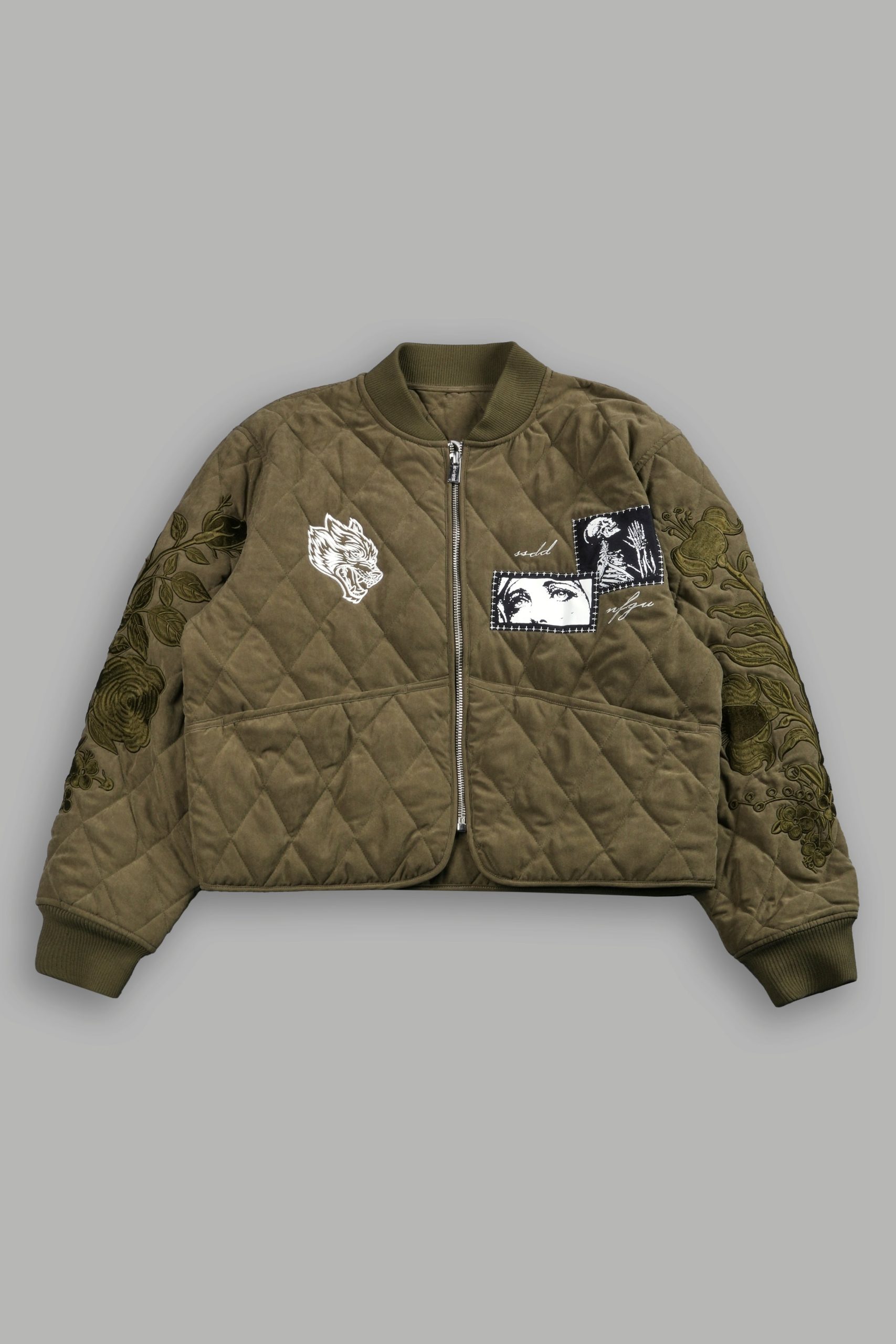Sacred Wolves Boxy Darco Quilted Jacket in Olive