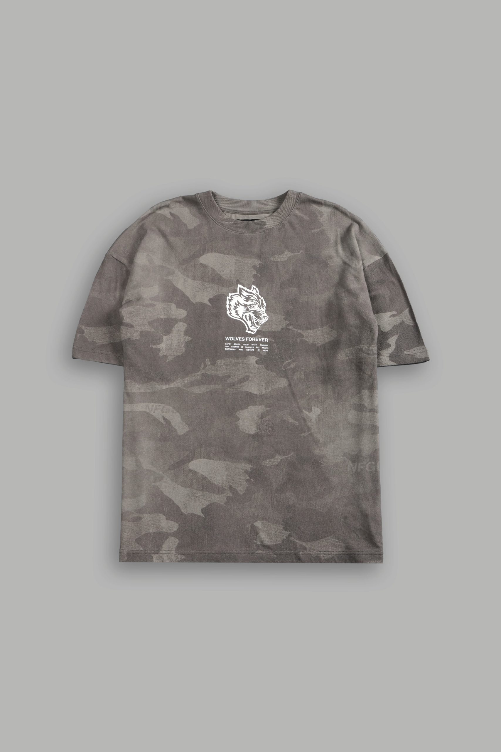 Wolves Have Your Back Unisex Premium Oversized Tee in Lush Vintage Woodland Camo - Image 3