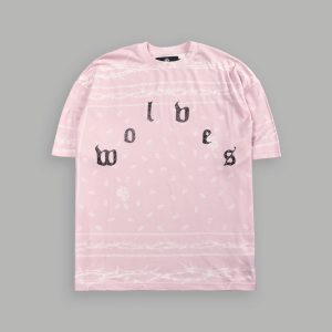 Studded Wolves Pyramid Premium Oversized Tee in Blush Pink Thorn Paisley
