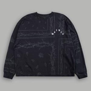 Wolves Pyramid Grunge Box Cut L/S Tee in Black Thorn Paisley