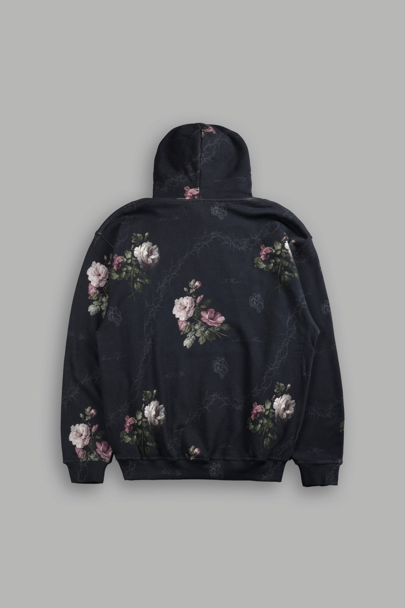 Wolves Script Pierce Hoodie in Black Rose Thorn - Image 3