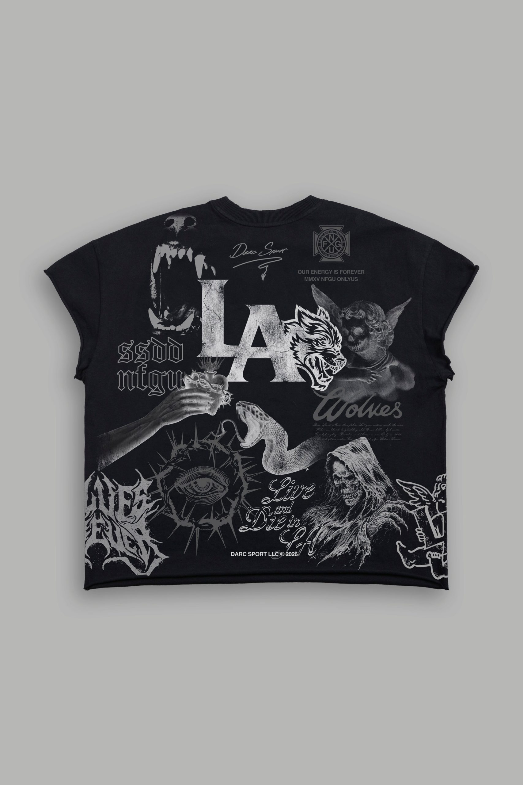 Homage To La Grunge Mid Length Raw Hem Cap Sleeve Tee in Black - Image 2
