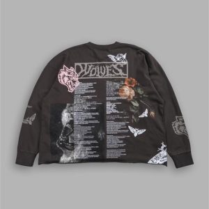 Wolves Valor Grunge Mid Length Raw Hem Ls Tee in Darc Brown Drift Wash