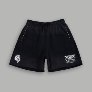 Studded Midnight Wolves Oversized Post Lounge Sweat Shorts in Black Drift Wash