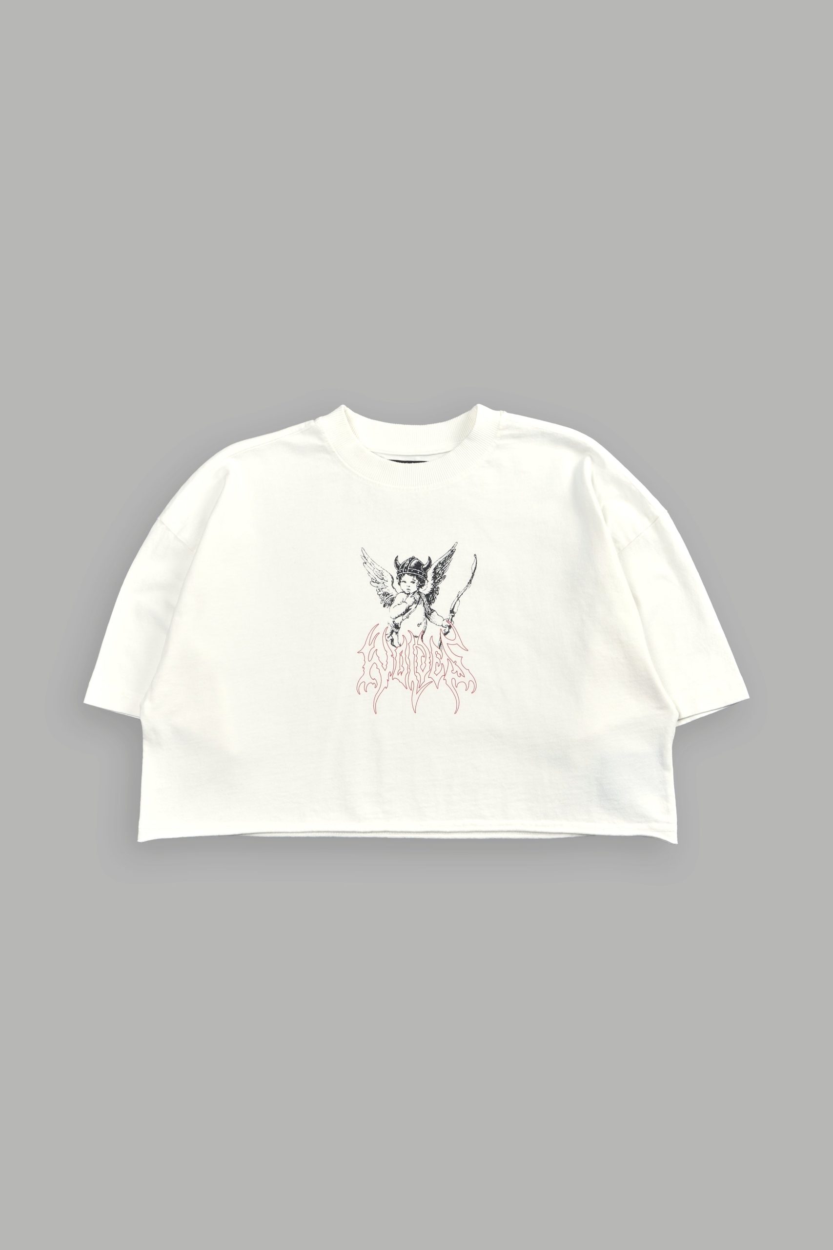 Viking Cherub Grunge Oversized (Cropped) Tee in Cream - Image 5