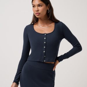 Cloud Rib Long Sleeve Button Top