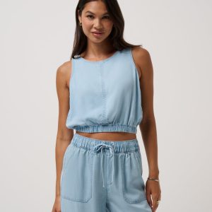 Chambray Ruched Tank