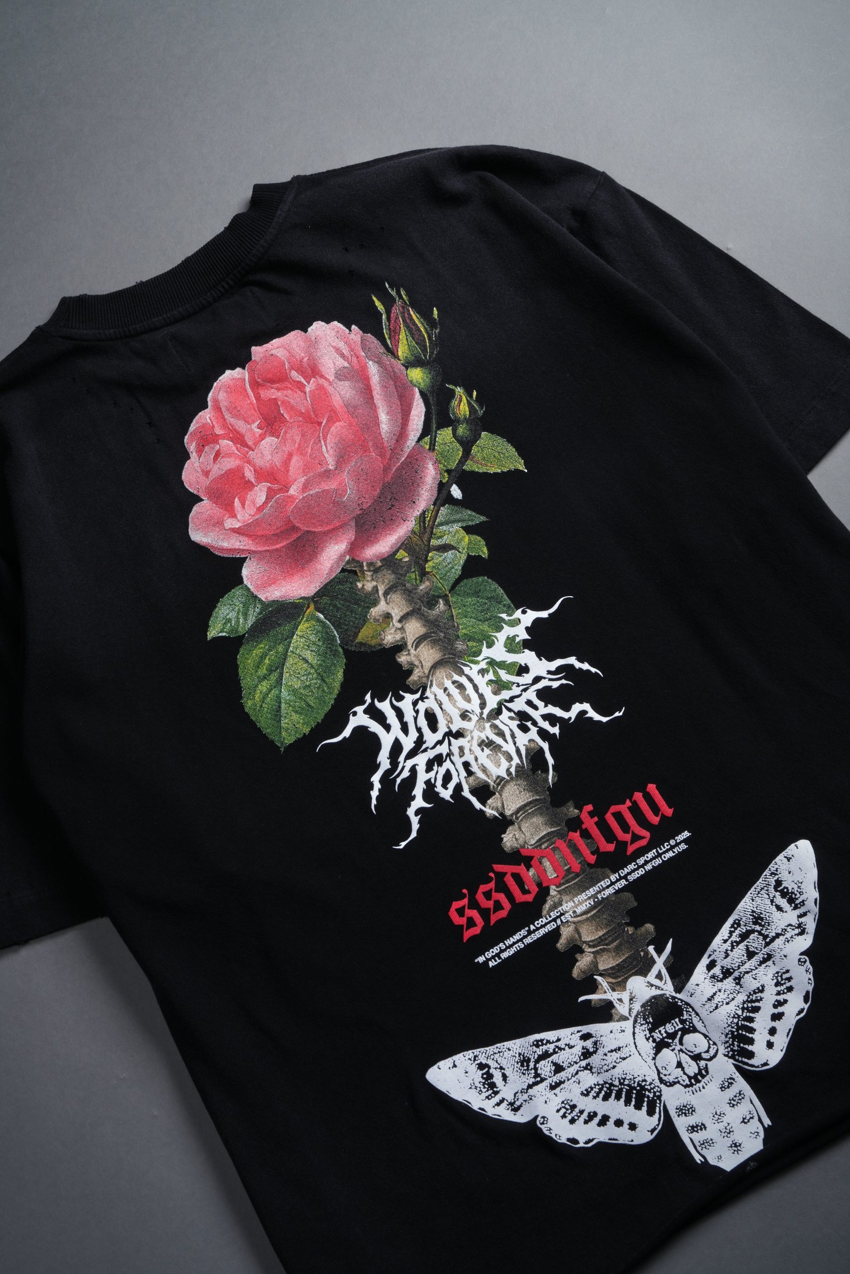 Mori Rose Distressed Grunge Tee in Black Drift Wash - Image 14