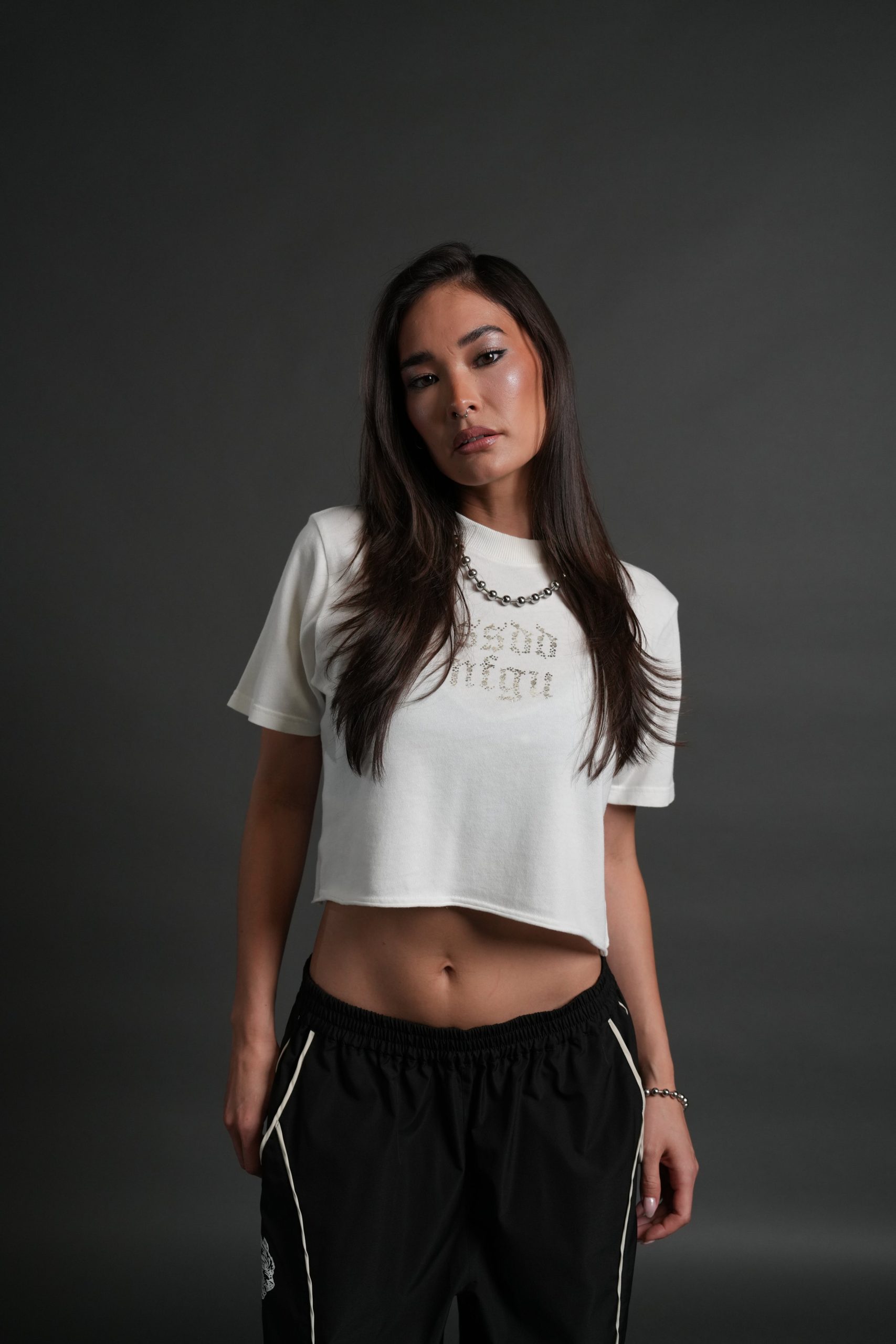 Crystal Code Premium Oversized (Cropped) Tee in Cream