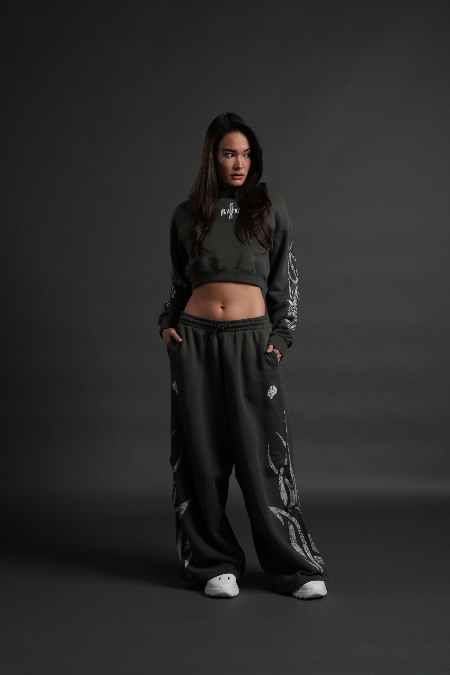Finite Flame Rose She Hoodie in Wolf Gray Drift Wash - Image 3
