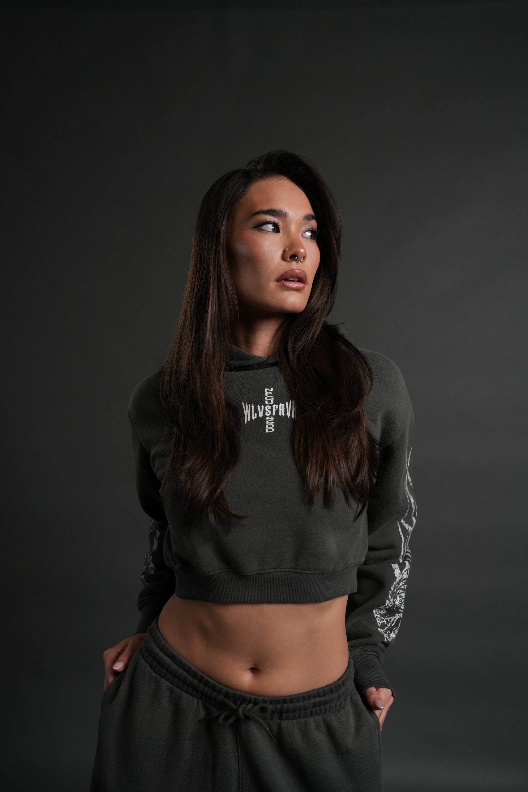 Finite Flame Rose She Hoodie in Wolf Gray Drift Wash